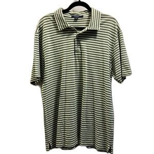J. Crew Green Striped Short Sleeve Performance Polo Size L. 💯 Cotton